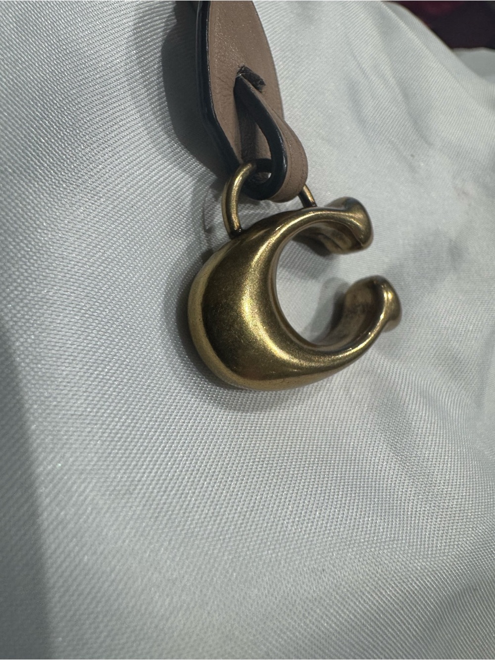 Authentic Coach Taupe Leather Key Charm with Gold C Pendant